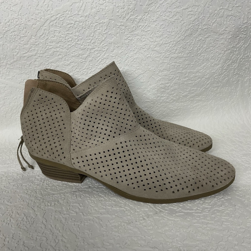 Kenneth Cole Ankle Boots Bootie Womens 8,5 M Gray Tan Side Walk Perf Suede